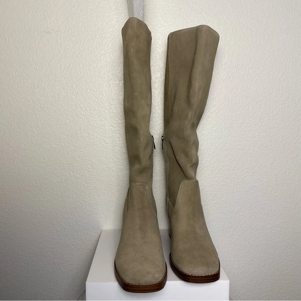 Nine West Beige Taupe Knee-High Block Heel Boots Size 10